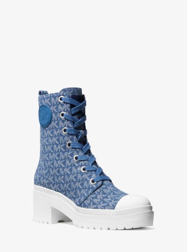 Damske Bojové topánky Michael Kors Corey Denim Logo Jacquard Modre - Topanky Michael Kors Akcia | QYSDA-9308
